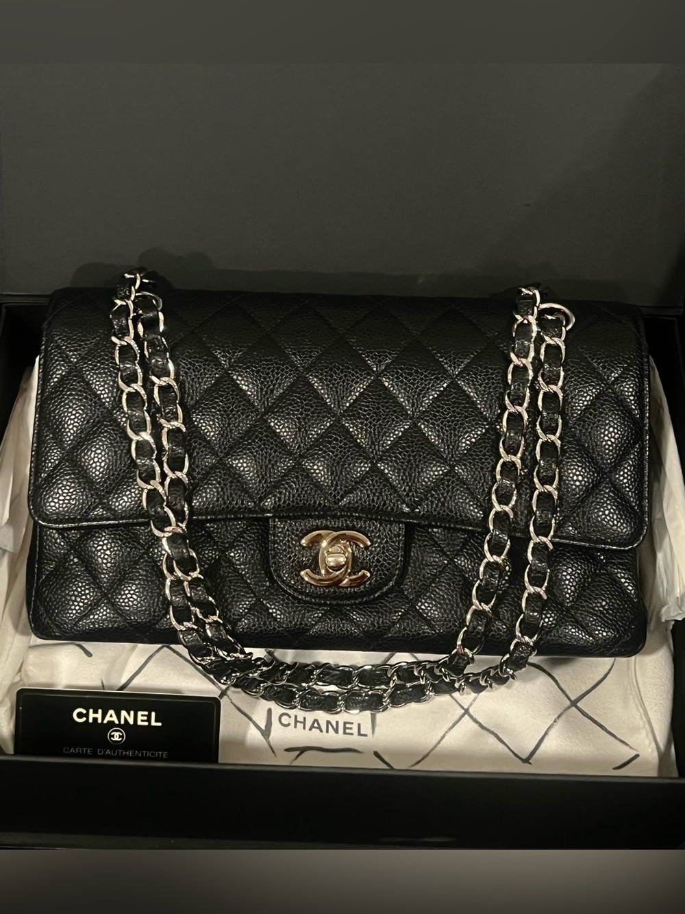 Chanel Classic Doubel Flap Caviar SHW